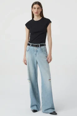 T-Shirt En Maille Cotelee